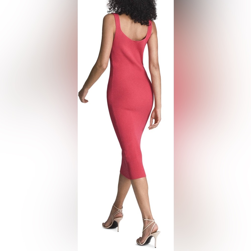 Reiss Pink Dakota Ribbed Knit Bodycon Dress Size Medium NWT - Picture 2 of 13